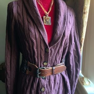 Jessica London plum cable cardigan sweater 14-16